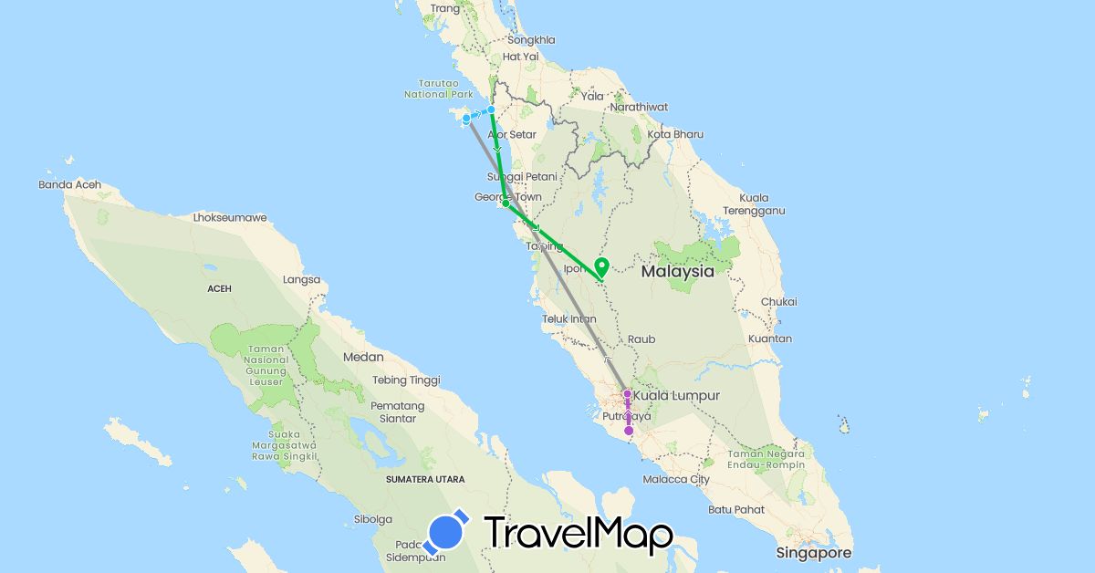 TravelMap itinerary: driving, bus, plane, train, boat in Malaysia (Asia)